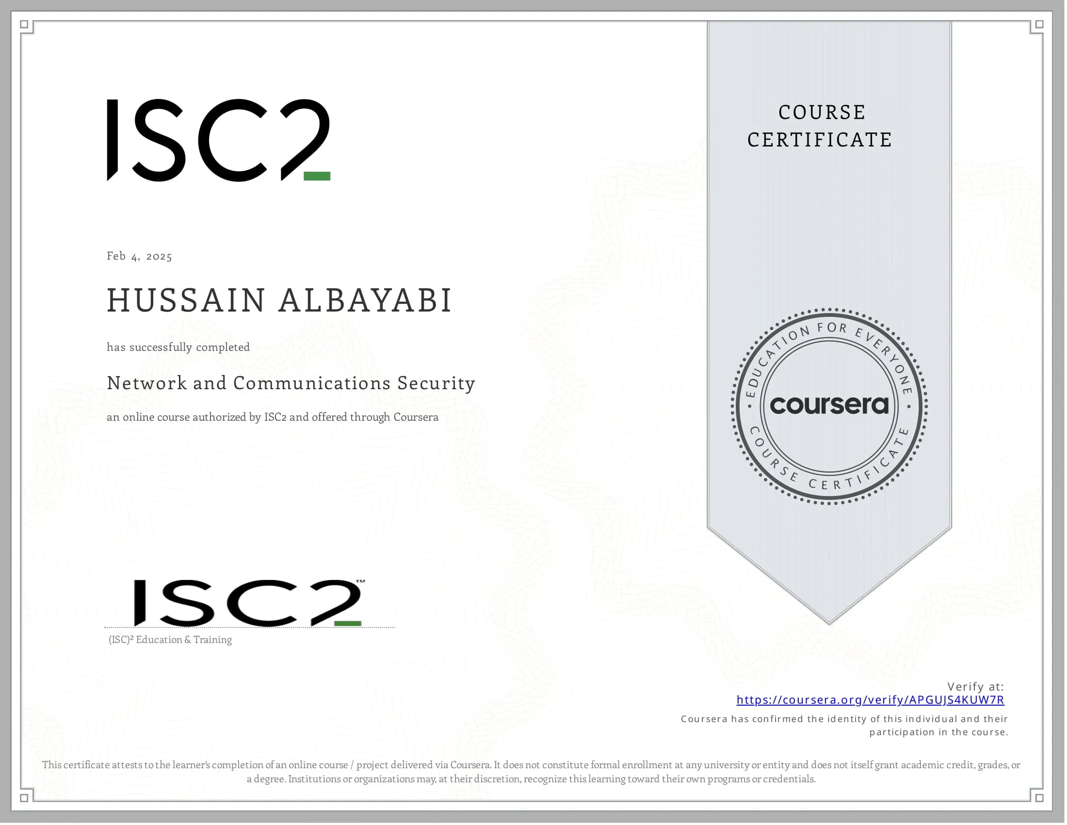 ISC2 — ISC2 Professional Certificate