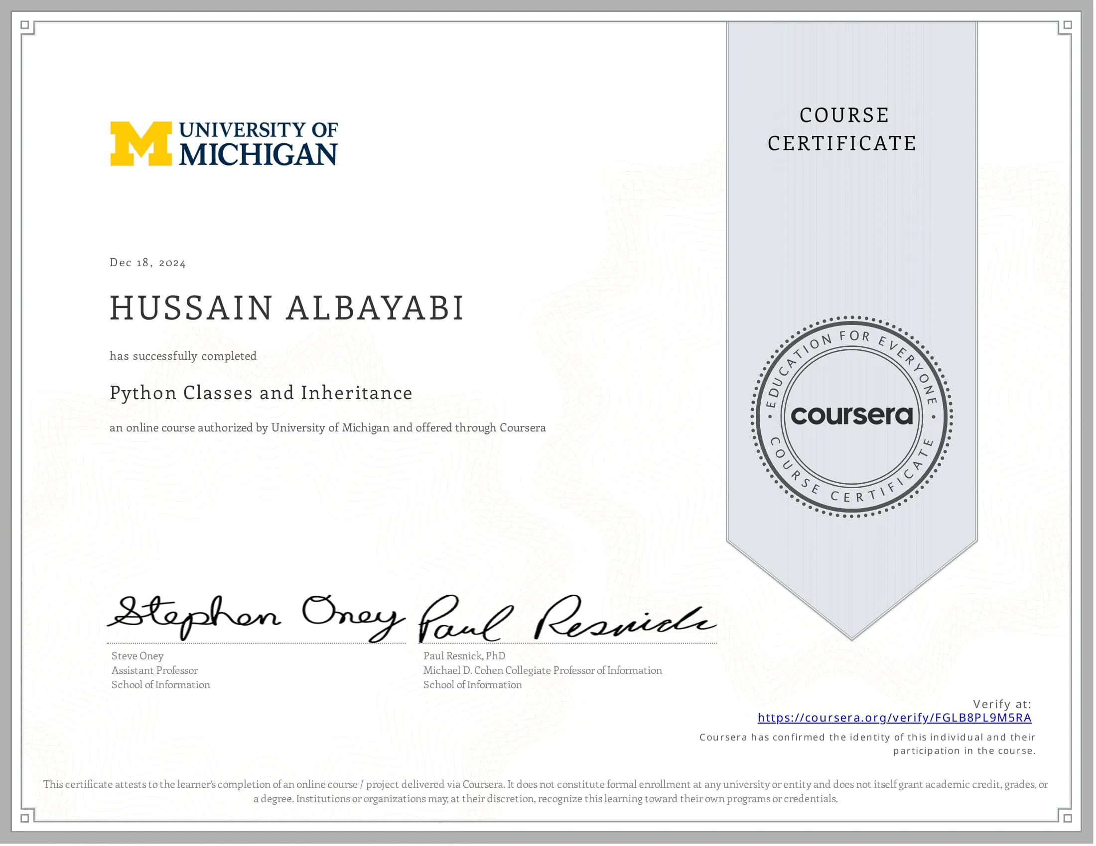 جامعة ميشيغان — Python 3 Programming Specialization